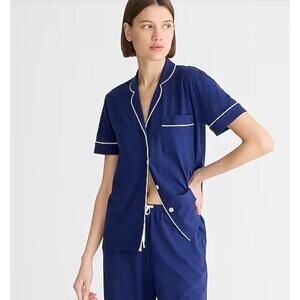 J.crew Women Dreamy Cotton Short Sleeve Pajama Top Blue Old Money Preppy Medium